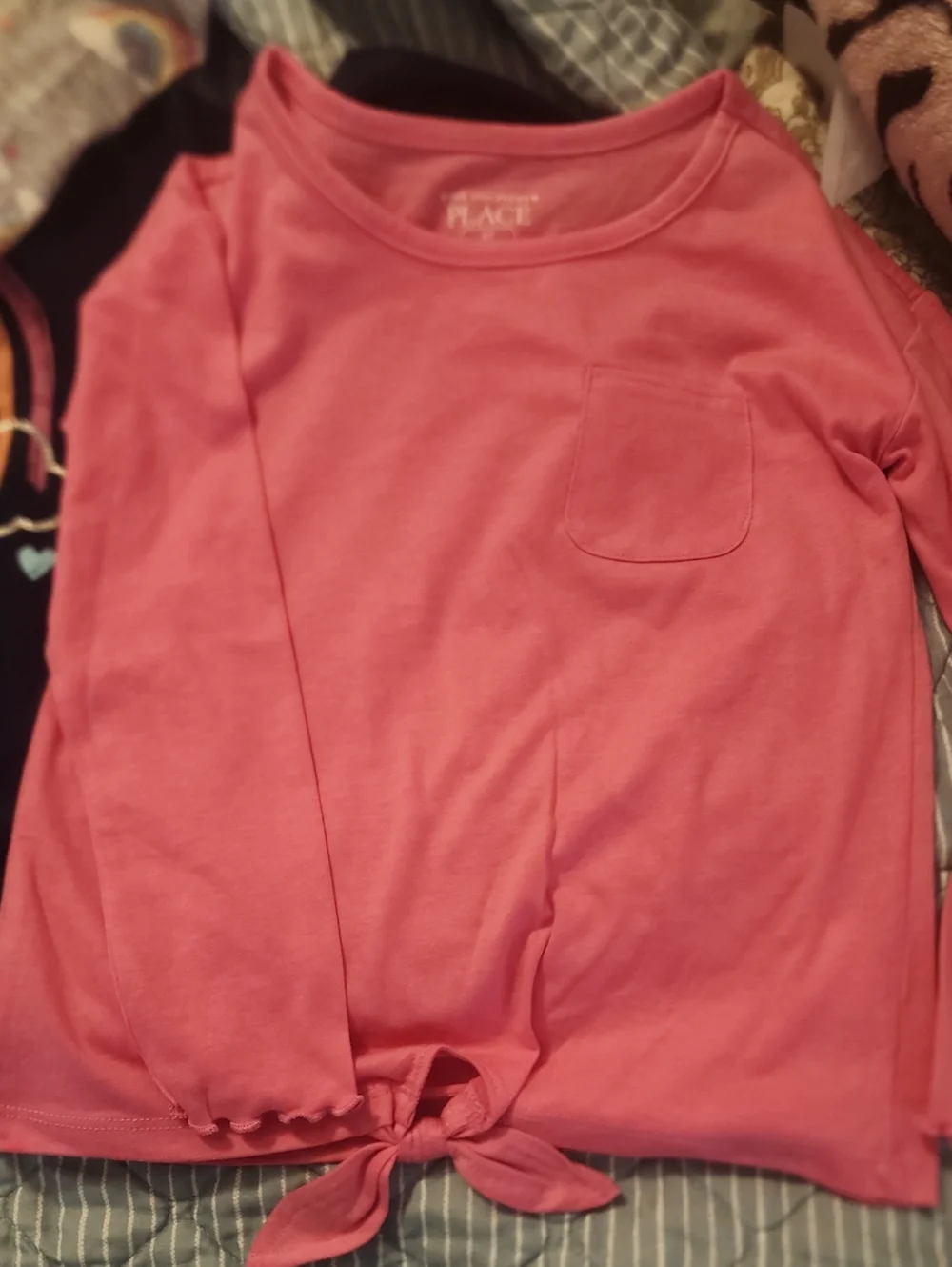 Sz 4T The Childrens Place Pink Tie-Hem Long Sleeve Top — Pink & Rainbow